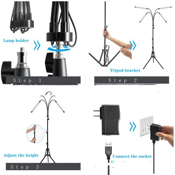 Remote Control Telescopic 5-head Tripod Stand Plant Light